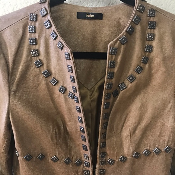 REBA Tan Leather Studded Jacket / Blazer * SZ S - Picture 3 of 16
